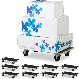 Relaxdays 10 X Carritos Transportadores, 11.5x58x30 Cm, Carga M&aacute;xima 400 Kg, Ruedas Con Volantes, 2 Ruedas Con Frenos, Negro
