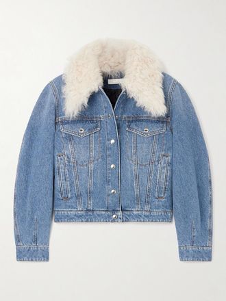 Chlo&eacute; + Net Sustain Giacca Cropped In Denim Con Finiture In Shearling - Blu