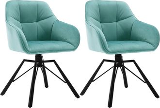 Woltu 2x Silla De Comedor Decorativas Tapizadas En Terciopelo Transpirable Con Respaldo Ergon&oacute;mico Reposabrazos Y Patas De Metal 58x54x82 Cm Turquesa B - Wo