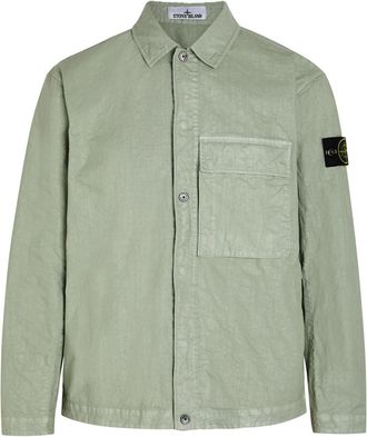 Stone Island Logo Nylon Overshirt - Sage - XL