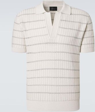 Brioni Embroidered cotton and linen polo shirt