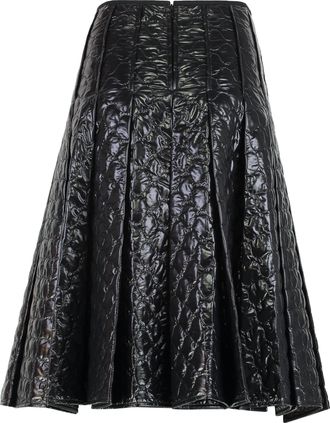 Moncler Womens Padded Midi Skirt, Quilted Check Black Polyamide