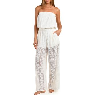Sunshine 79 Celestial Petals Open Stitch Cover-Up Jumpsuit in Ivory at Nordstrom, Size X-Small
