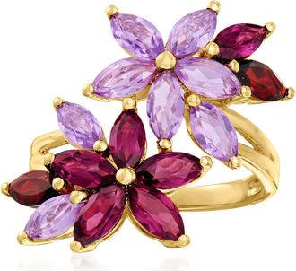 Ross-Simons Rhodolite Garnet, Amethyst and. Garnet Flower Ring in 18kt Gold Over Sterling