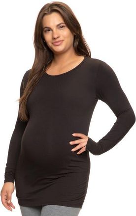 Felina Cotton Modal Maternity Side Shirred Long Sleeve Crewneck Shirt in Black at Nordstrom, Size X-Large