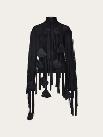 Ferragamo Women Mesh top with flower detail Black