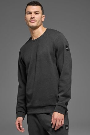 Alo | Waffle Lounge Long Sleeve Crewneck Top in Anthracite Grey, Size: Medium