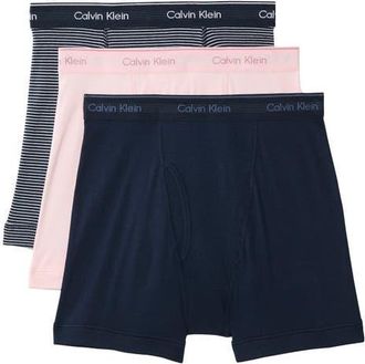 Calvin Klein Classics 3-Pack Cotton Boxer Briefs in Horizon Pink/Strp Shoreline at Nordstrom, Size X-Large