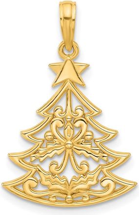 Diamond2Deal 14k Yellow Gold Polished Fancy Scrolled Christmas Tree Pendant