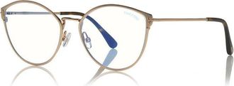 Tom Ford Eyeglasses Cat Eye Full Rim, Rose Gold Frame And Clear Blue Light Block Lens Ft5573-B028