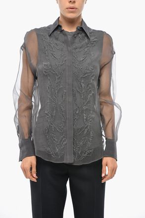 Brunello Cucinelli Camicia in Organza di Seta con Ricamo Frontale Brunello Cucinelli