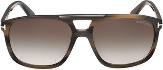 Tom Ford Brianna 58mm Gradient Navigator Sunglasses in Shiny Khaki Green Havana Shiny Palladium /t/Logo /Gradient Smoke Lens at Nordstrom