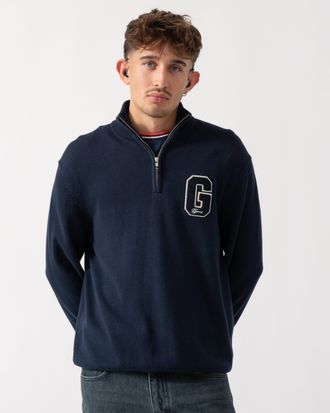 GANT Mens Half Zip Small Jumper in Dark Blue Cotton - Size X-Large