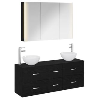 vidaXL Vidaxl Set Di Mobili Per Il Bagno 4 Pz Rovere Nero