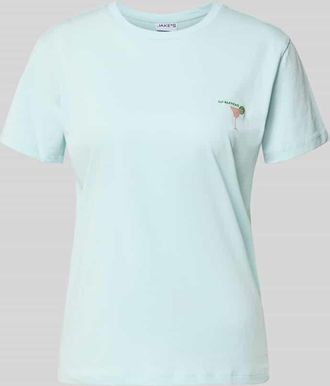 Jake*s Casual T-Shirt mit Motiv-Stitching in Aqua, Gr&ouml;&szlig;e XXL