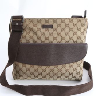 Gucci Gg Canvas Brown Gg Canvas Leather Shoulder Bag (Pre-Owned)