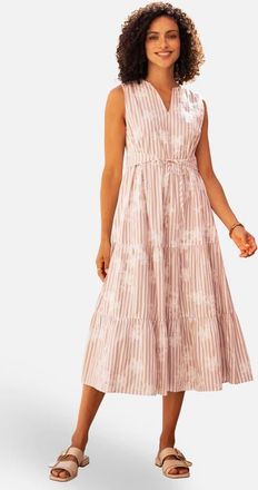 Yumi Stripe With Flower Cotton Dress in Brown at Nordstrom, Size 10