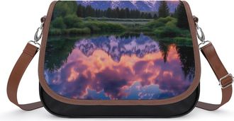 Generic Sunset Snowy Mountain Forests Lake Crossbody Bags for Women Shoulder Messenger Bag Purse Handbags