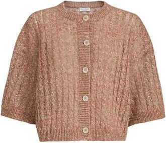Brunello Cucinelli Dazzling cable cardigan in Brown at Nordstrom, Size Xx-Large Eu