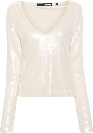 Rotate V-neck top - women - Recycled Polyamide/Polyester/Elastane/Elastane - 36 - Neutrals