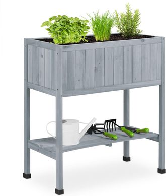 Relaxdays Relaxdays Huerto Urbano Madera, Bancal Alto, Jardinera, Balda De Herramientas, 80,5 X 74 X 38 Cm, Jard&iacute;n, Balc&oacute;n, Gris
