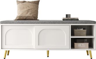 STILVORA Banco Zapatero Con Asiento Acolchado, Puertas Y Estantes, Mueble De Almacenaje Para Recibidor Y Dormitorio, 121 X 35 X 49 Cm