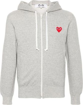 Comme Des Gar&ccedil;ons Grijze Gebreide Hoodie met Hart Patch - Heren - Vesten met rits - Grijs - M - Katoen - Hoodies & sweatvesten