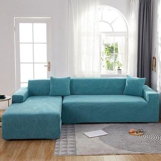 OEM Funda De Sof&aacute; Hidr&oacute;fuga Por Secci&oacute;n - Estampado De Hojas Jacquard Azul Brillante - 4 Plazas 235-300 Cm - 1 Pieza