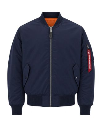 Alpha Industries Blue Ribbed Knit Padded Bomber Jacket