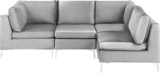 Beliani Sof&aacute; Esquinero 4 Plazas De Terciopelo Gris Izquierdo Asiento Patas Metal Glamour Evja