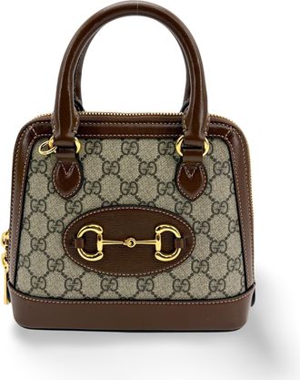 Gucci Horsebit 1955 Top Handle Gg Coated Canvas With Leather Brown Canvas Handbag (Pre-Owned)