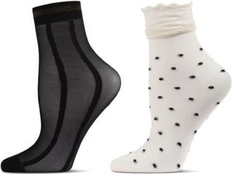 MeMoi Pack of 2 Ankle Socks in Black/ivory Nude at Nordstrom, Size 9-11
