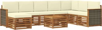 vidaXL Conjunto De Sof&aacute;s De Exterior 9 Uds. Natural Y Crema Vidaxl