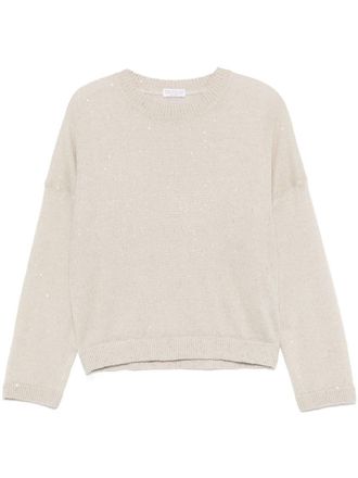 Brunello Cucinelli Grey Linen And Silk Crewneck Sweater
