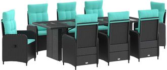 vidaXL Juego De Comedor Para Exteriores 9 Uds. Negro Y Turquesa Vidaxl
