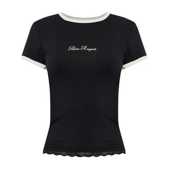 Palm Angels T-shirt met opgedrukte print - Dames - Tops - Zwart - Maat: XS Viscose