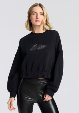 Boss Orange by Hugo Boss Sweatshirt BOSS ORANGE Easton Premium Damenmode, Damen, Gr. XL (42), schwarz (schwarz 001), Sweatware, Obermaterial: 100% Baumwolle, Glitzermuster, un