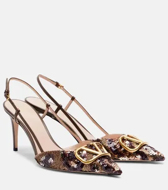 Valentino Garavani Signature VLogo sequined slingback pumps