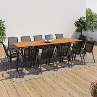 IDMarket Conjunto De Muebles De Jard&iacute;n Poly Mesa Extensible 135-270 Cm Y 12 Sillas Madera Y Gris Oscuro