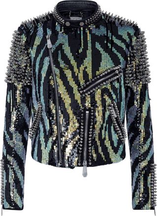Philipp Plein Leather Biker Zebra