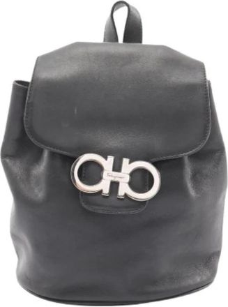Ferragamo Pre-owned Backpacks, female, Black, Size: ONE SIZE Pre-owned Double Gancini Backpack