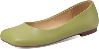 TinaCus Womens Soft Leather Square Toe Handmade Flats Casual Shoes for Ladies, Green, 2 UK