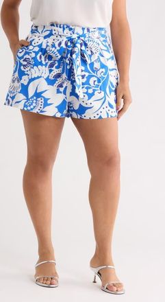 Sugarlips Maeve Belted Floral Zaferia Shorts in Blue-White at Nordstrom, Size 2X