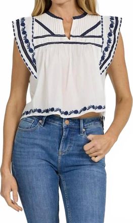 Dear John Denim Janel Embroidery Detail Top In White