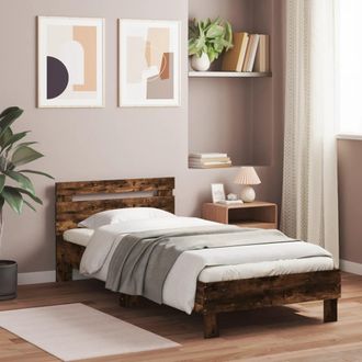 vidaXL Cama Con Cabecero Madera De Ingenier&iacute;a Roble Ahumado 75x190 Cm Vidaxl
