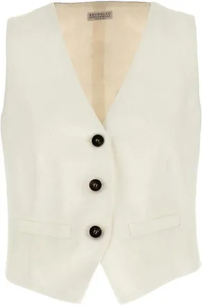 Brunello Cucinelli Off White Linen Blend Vest, Brand Size 42 (US Size 8)