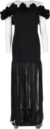 Rotate Off-Shoulder Midi Dress With Floral Neckline And Sheer Skirt