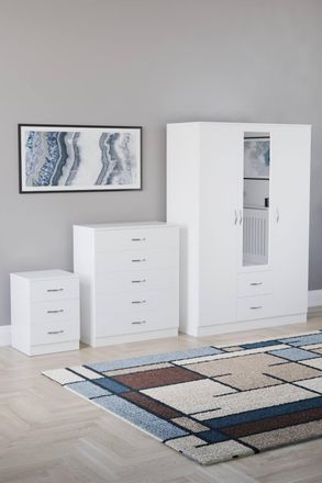 Home Discount Vida Designs 3Pc Bedroom Set 3Bedside, 5 Drawer Chest, Mirror Wardrobe in White