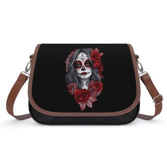 Generic Day of The Dead Woman Crossbody Bags for Women Fashion Leather Shoulder Handbags With Adjustable Strap
