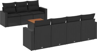 vidaXL Set De Sof&aacute;s De Jard&iacute;n 8 Piezas Y Cojines Rat&aacute;n Sint&eacute;tico Negro Vidaxl